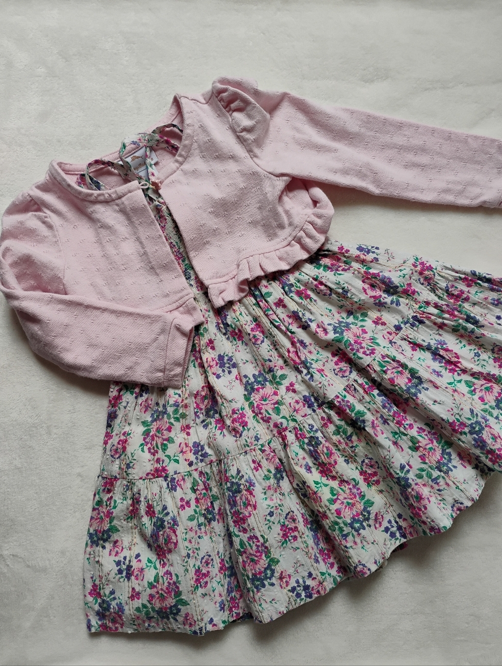 Super Cute Floral Smocked Strappy Dress With Matching Bolero Sweater | 2T